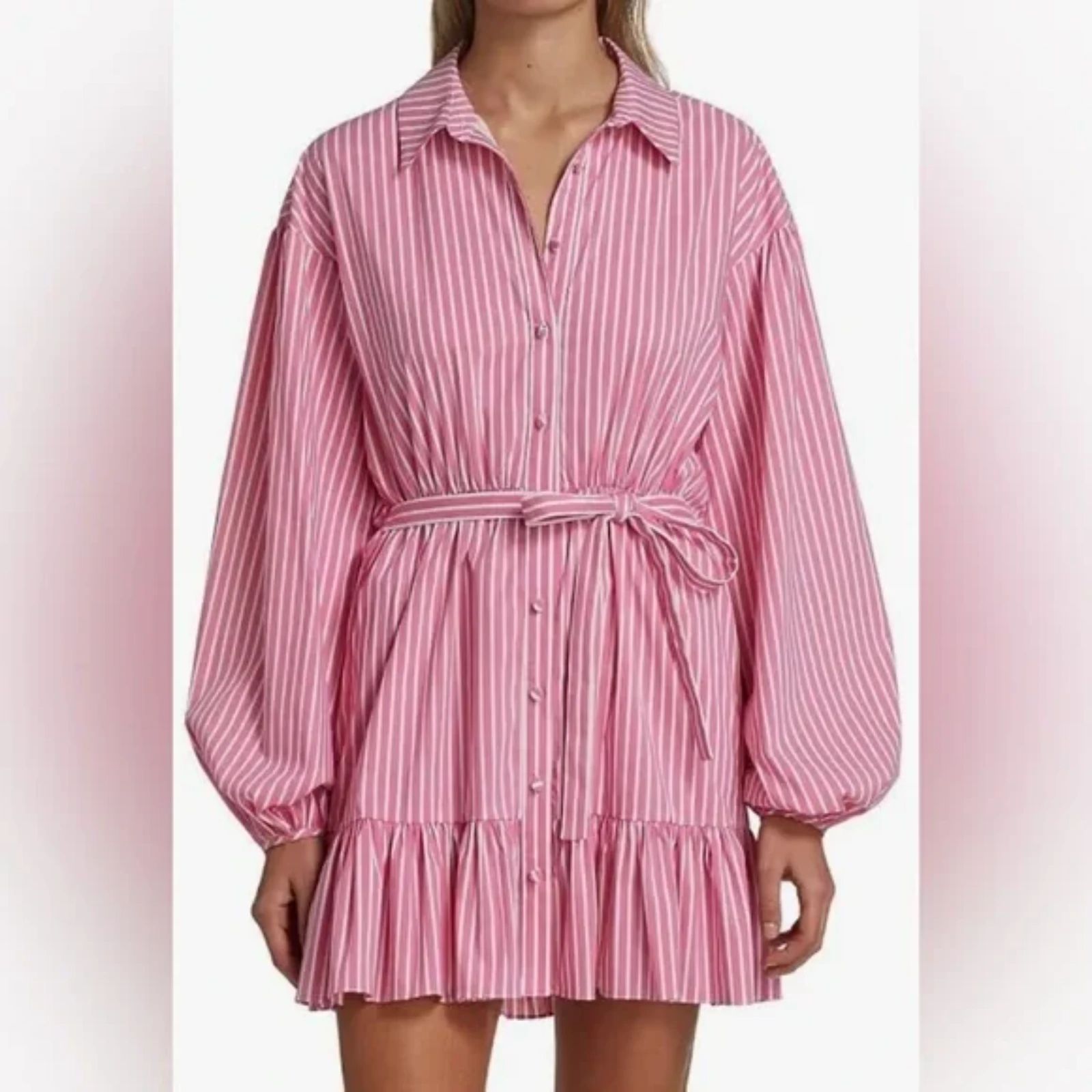Cinq A Sept Pink Kelly Belted Pinstripe Dress 10